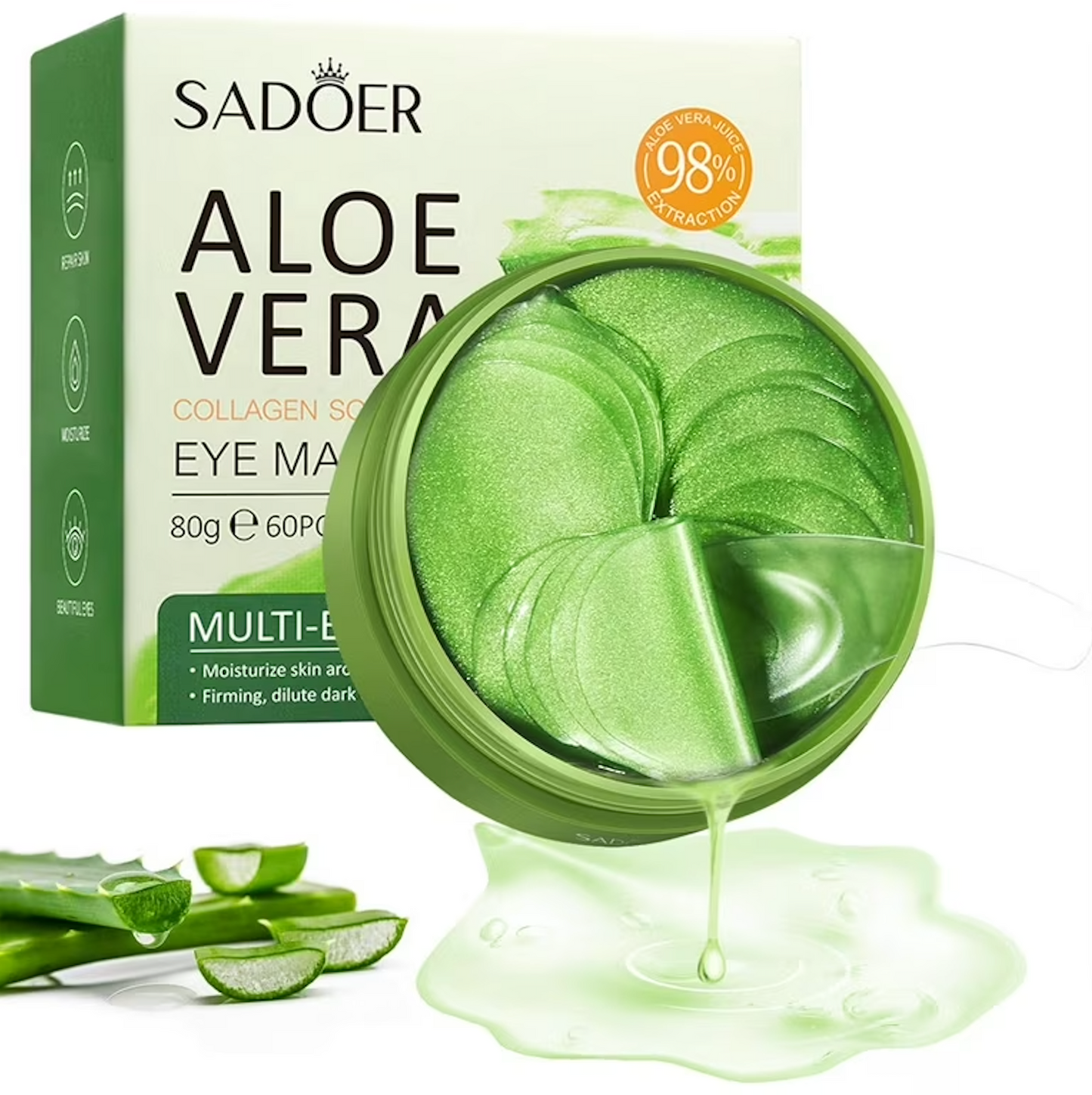 Ögonmask med Aloe Vera och kollagen – återfuktar, stramar upp och minskar rynkor (60 st)