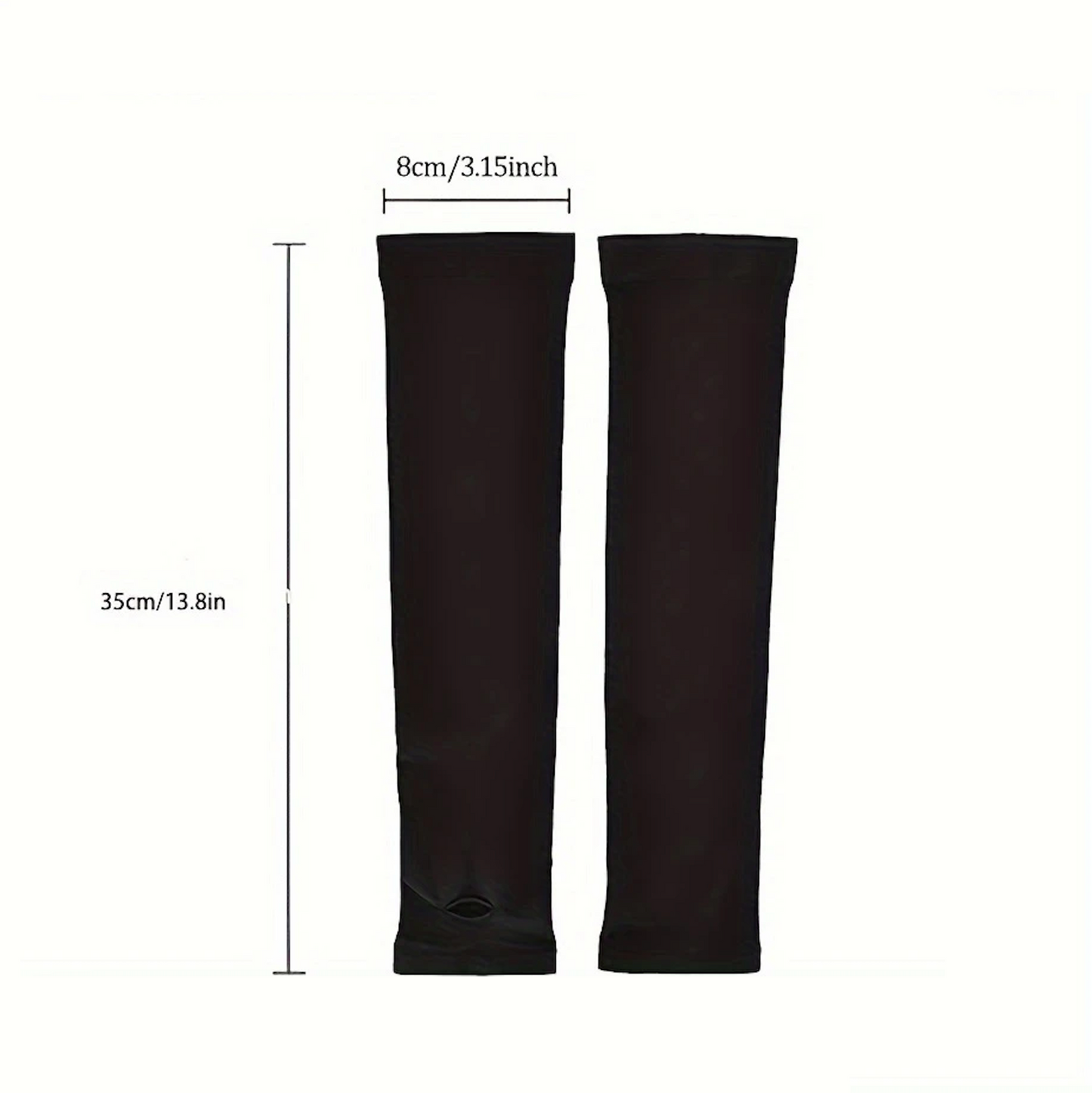 Svarta kompressionsärmar visade med måttangivelse 35 cm längd