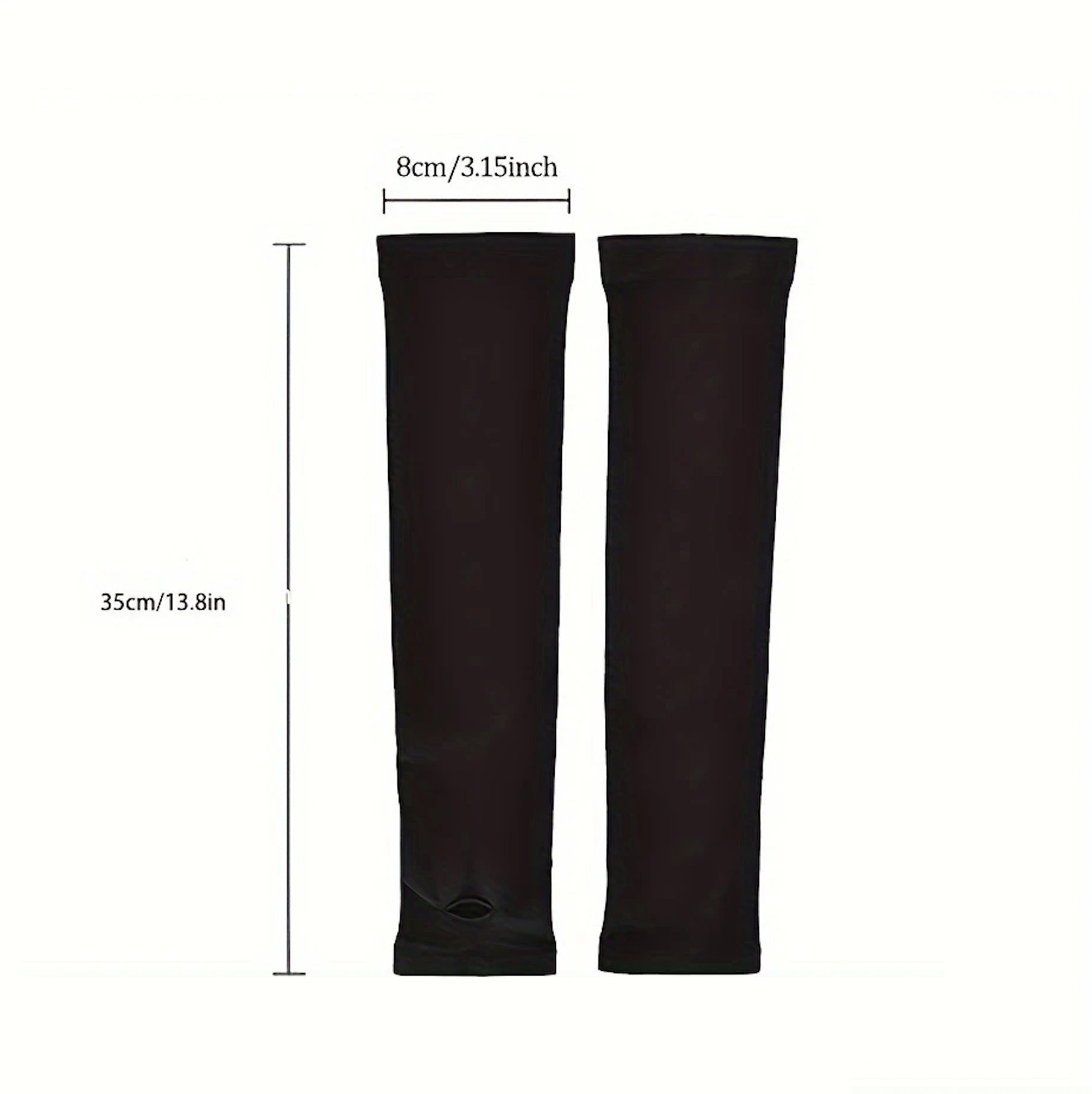 Svarta kompressionsärmar visade med måttangivelse 35 cm längd
