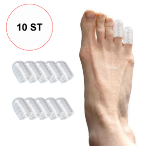 Tåskydd i mjuk silikon på fot med 10-pack bredvid