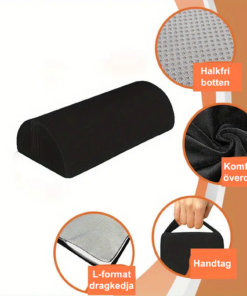 Ergonomisk fotstödskudde med halkfri undersida, komfortöverdrag och praktiskt bärhandtag.