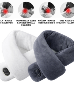 Uppvärmd halsduk i flera färger med tydliga värmelägen för nacke och axlar